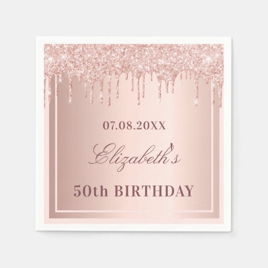 誕生日パーティー赤面バラ金ゴールドグリッター乾燥 スタンダードカクテルナプキン (正面)