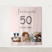 誕生日パーティー赤面バラ金ゴールド写真 タペストリー (正面)