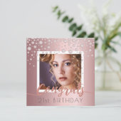 誕生日パーティー赤面ピンクのスパークル写真 招待状 (スタンド正面)