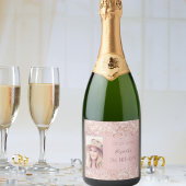 誕生日パーティー赤面ピンクのバラグリッターほこり写真 スパークリングワインラベル