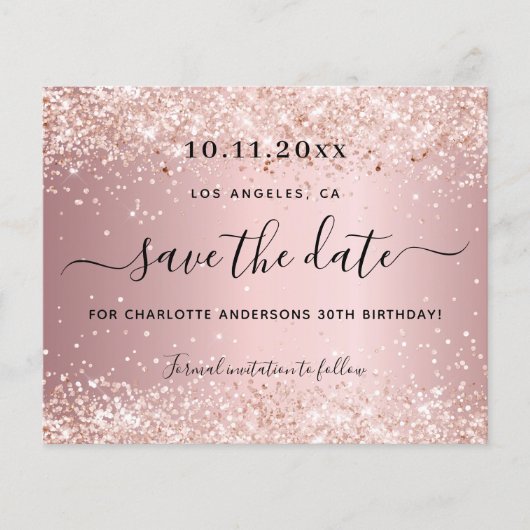 誕生日パーティー赤面ピンクの予算の日付を保存 チラシ (正面)