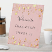 誕生日パーティー赤面ピンクの金ゴールドスターへようこそ 台座サイン (インサイチュ)