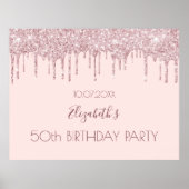 誕生日パーティー赤面ピンクグリッタードライブ名 ポスター (正面)