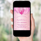 誕生日パーティー赤面ピンクグリッターバルーン女の子 招待状