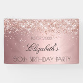誕生日パーティー赤面ピンクローズ金ゴールドグリッターダスト 横断幕 (横)