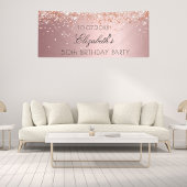誕生日パーティー赤面ピンクローズ金ゴールドグリッターダスト 横断幕