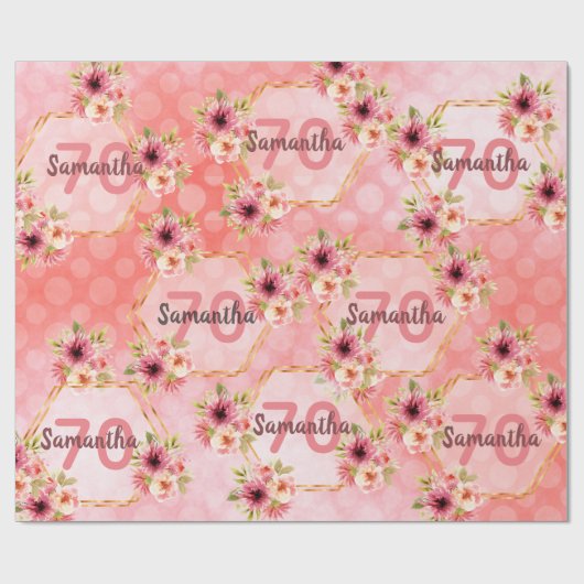 誕生日パーティー赤面ピンク花模様幾何学的 ラッピングペーパー (フラット)