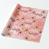 誕生日パーティー赤面ピンク花模様幾何学的 ラッピングペーパー (アンロールド)