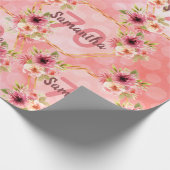誕生日パーティー赤面ピンク花模様幾何学的 ラッピングペーパー (角)