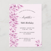 誕生日パーティー赤面ピンク花模様植物学モダン ポストカード (正面)