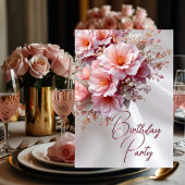 誕生日パーティー赤面ピンク薄紫花白シルク 招待状