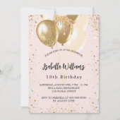 誕生日パーティー赤面ピンク金ゴールドバルーン贅沢 招待状 (正面)