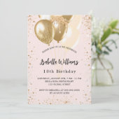 誕生日パーティー赤面ピンク金ゴールドバルーン贅沢 招待状 (スタンド正面)