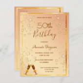 誕生日パーティー金ゴールドの招待 ポストカード