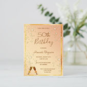 誕生日パーティー金ゴールドの招待 ポストカード
