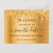 誕生日パーティー金ゴールドグリッターの乾燥日を保存 案内ポストカード (正面)