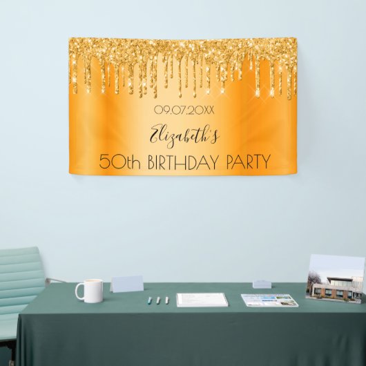 誕生日パーティー金ゴールドグリッタースパークルネーム歓迎 横断幕 (トレードショー)