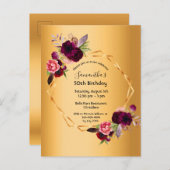 誕生日パーティー金ゴールドフローラの豪華な招待 ポストカード (正面/裏面)