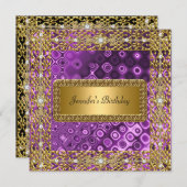 誕生日パーティー金ゴールドブラックパープル任意の年齢 招待状 (正面/裏面)