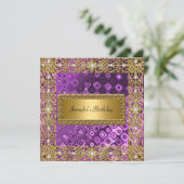 誕生日パーティー金ゴールドブラックパープル任意の年齢 招待状 (スタンド正面)