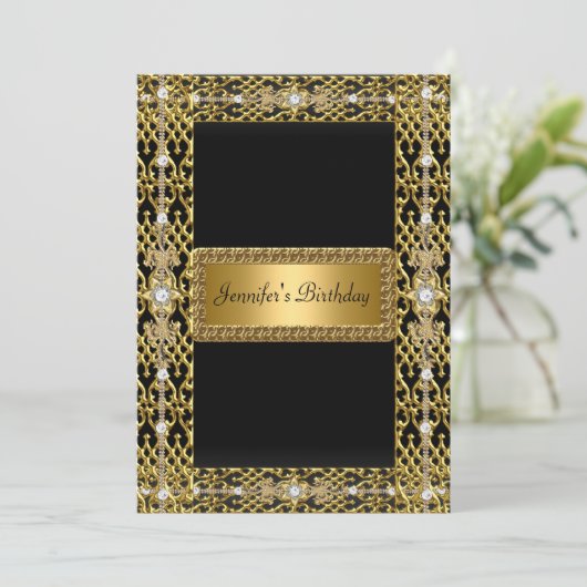 誕生日パーティー金ゴールドブラック任意の年齢 招待状 (スタンド正面)