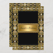 誕生日パーティー金ゴールドブラック任意の年齢 招待状 (正面/裏面)