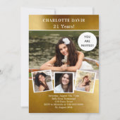 誕生日パーティー金ゴールド写真コラージュ 招待状 (正面)