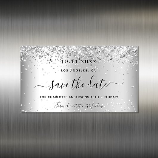 誕生日パーティー銀のグリッターは日付を保存