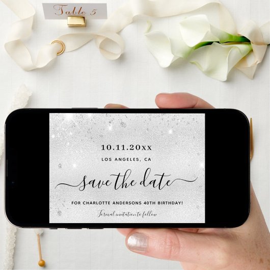 誕生日パーティー銀のグリッターは日付を保存 セーブザデート