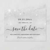 誕生日パーティー銀のグリッターメタル日付を保存 案内ポストカード (正面)