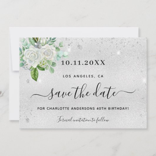 誕生日パーティー銀のフローラは日付を保存 セーブザデート (正面)