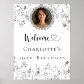 誕生日パーティー銀星写真ダイヤモンド歓迎 ポスター (正面)