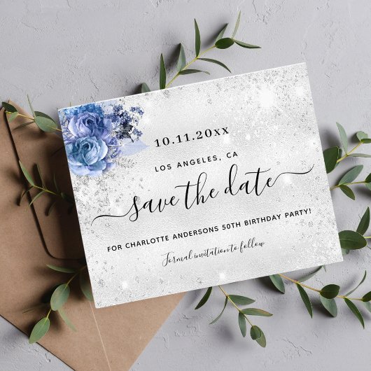 誕生日パーティー銀色の予算は日付を保存 チラシ