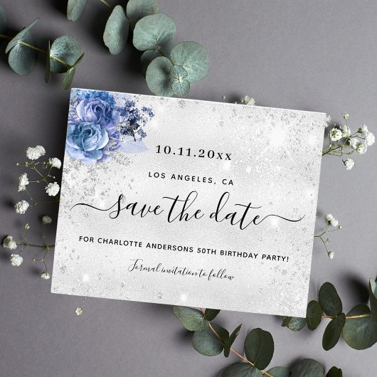 誕生日パーティー銀色の予算は日付を保存 チラシ