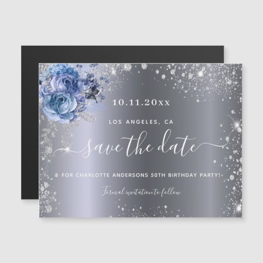 誕生日パーティー銀色は日付の磁石を保存 (正面/裏面)