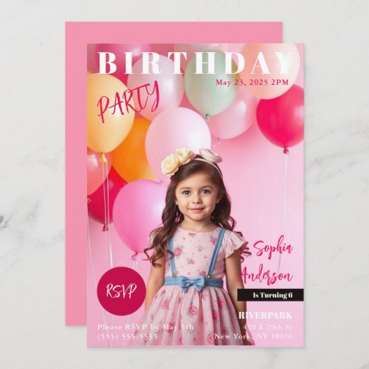 誕生日パーティー雑誌の表紙 招待状 (正面/裏面)