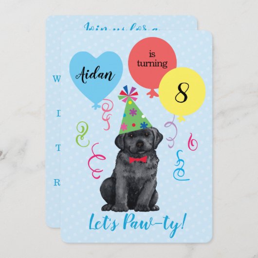 誕生日パーティー風船ブラックラボ 招待状 (正面/裏面)