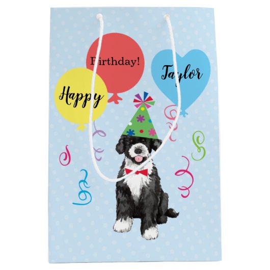 誕生日パーティー風船ポルトガルの水犬 ミディアムペーパーバッグ