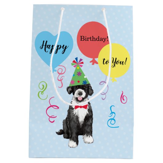 誕生日パーティー風船ポルトガルの水犬 ミディアムペーパーバッグ (裏面)