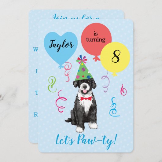 誕生日パーティー風船ポルトガルの水犬 招待状 (正面/裏面)