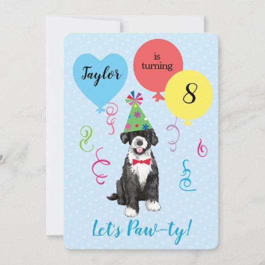誕生日パーティー風船ポルトガルの水犬 招待状 (正面)