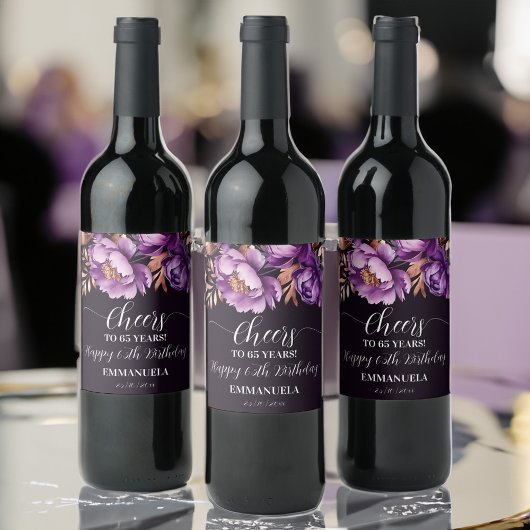 誕生日パーティー食器パープルピーニーテンプレート ワインラベル