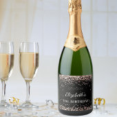 誕生日パーティー黒いバラ金ゴールドグリッター名 スパークリングワインラベル