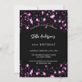 誕生日パーティー黒いピンクの星 招待状 (正面)