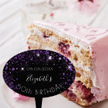 誕生日パーティー黒い紫のグリッターのダストネーム ケーキピック<br><div class="desc">50ガーリー歳（または任意の年齢）の誕生日パーティーのためのトッパーとトレンディーケーキ。クラシックの黒い背景飾に紫のグリッターのフェイク塵。日付と名前/年齢50をカスタマイズして追加する。</div>