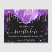 誕生日パーティー黒い紫の日付磁石を保存 (正面)