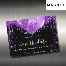 誕生日パーティー黒い紫の日付磁石を保存