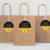 誕生日パーティー黒い金ゴールドは日付を保存 ラウンドシール