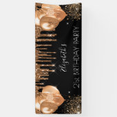 誕生日パーティー黒い金ゴールドグリッタードライブ名 横断幕 (縦)