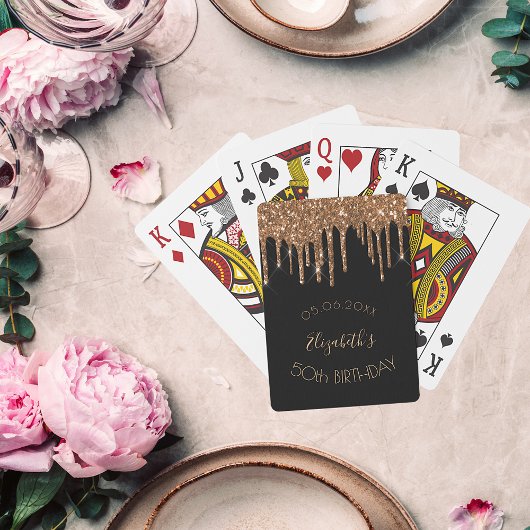 誕生日パーティー黒い金ゴールドグリッタードリップモノグラム トランプ